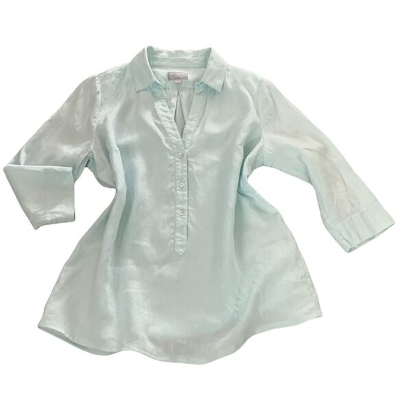 PURE Collection Linen Tunic Top Pastel Blue-Green/Aqua Sz 12 #230F - Picture 2 of 7